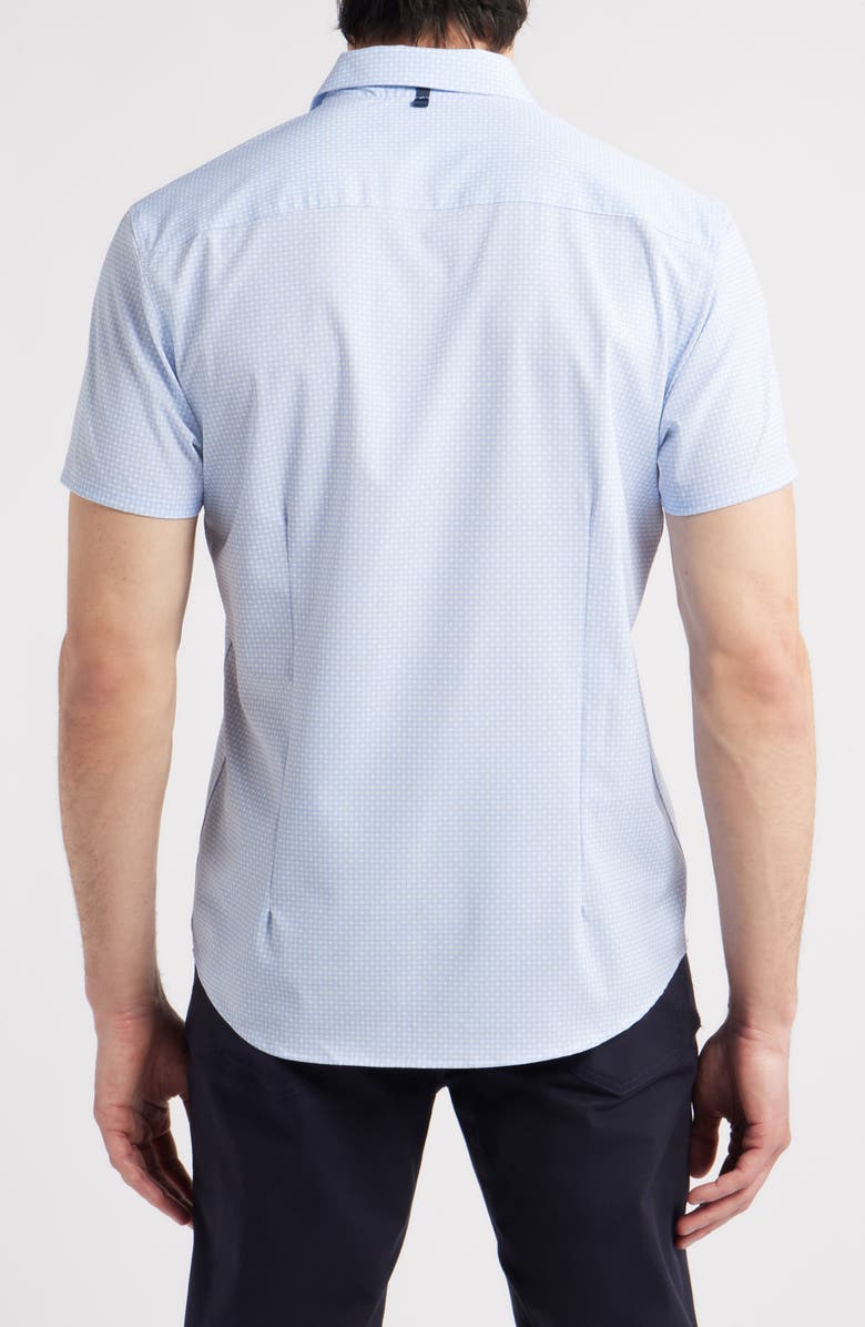 W.R.K Trim Fit Floral Medallion Print Short Sleeve Performance Button-Up Shirt, Alternate, color, Light Blue