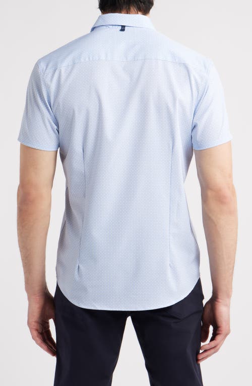 Wrk W.r.k Cross Hatch Microprint Short Sleeve Performance Button-up Shirt In Blue