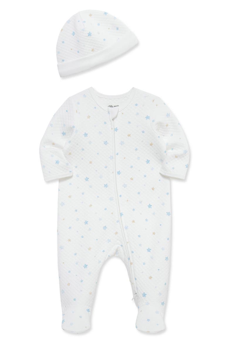 Organic Cotton Quilted Footie & Hat Set, Alternate, color, BLUE