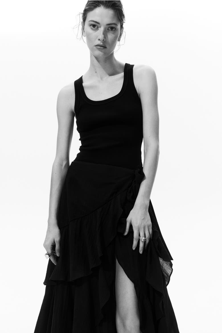 Tiered Wrap Skirt, Alternate, color, Black