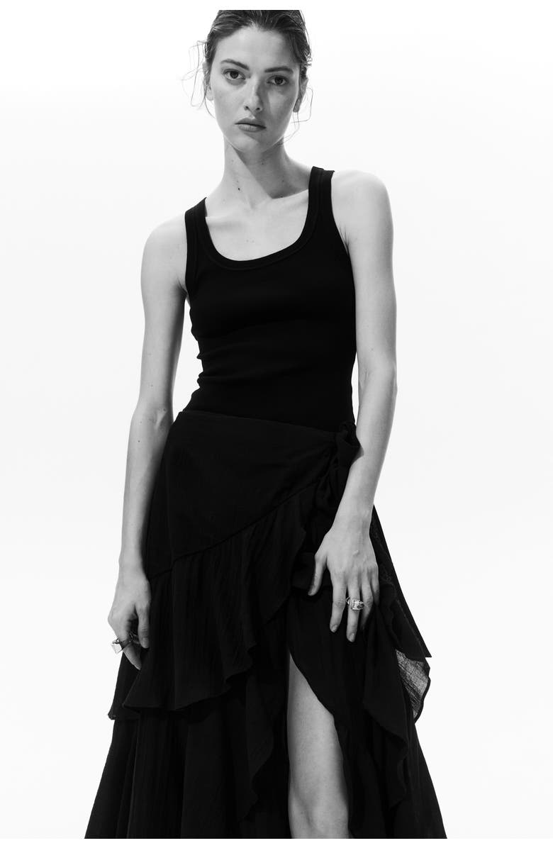 H&M Tiered Wrap Skirt, Alternate, color, Black