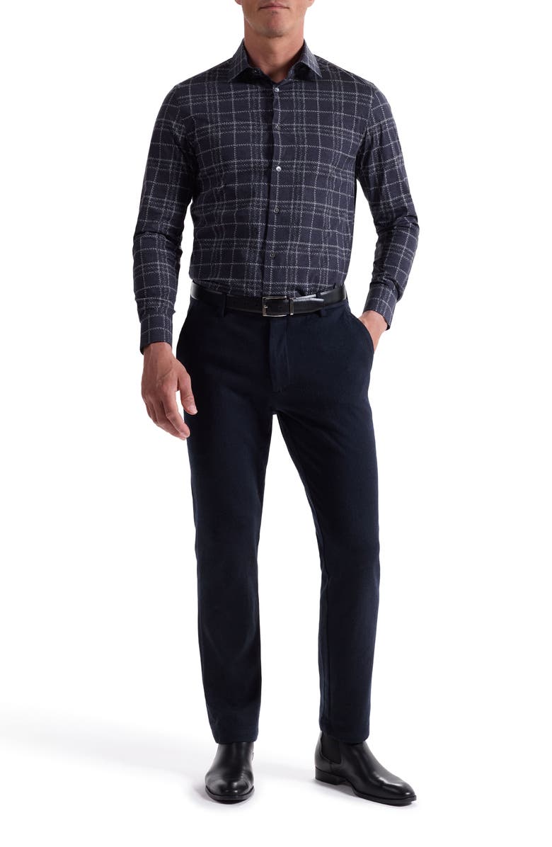 Bugatchi Julian Shaped Fit Plaid Stretch Cotton Button-Up Shirt, Alternate, color, Black