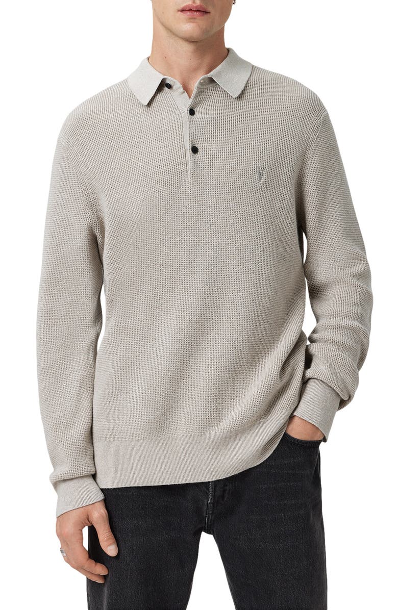 AllSaints Waffle Knit Polo, Main, color, Light Grey