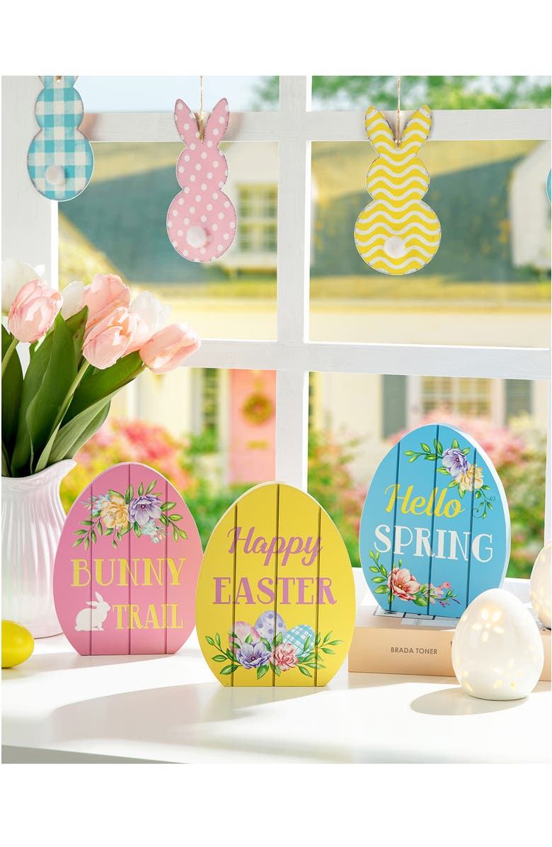 Glitzhome Set of 3 Easter Wooden Easter Egg Table Decor, Alternate, color, Blue