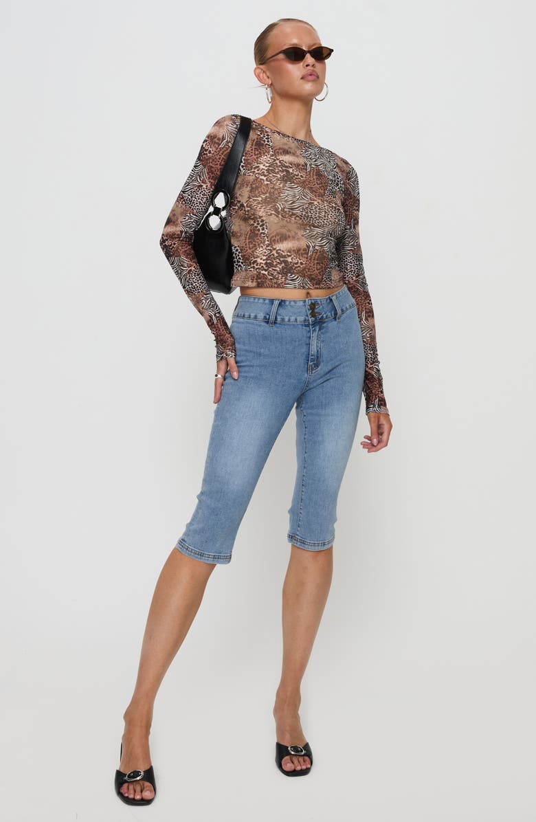 Princess Polly Tied In Long Sleeve Mesh Top, Alternate, color, Leopard