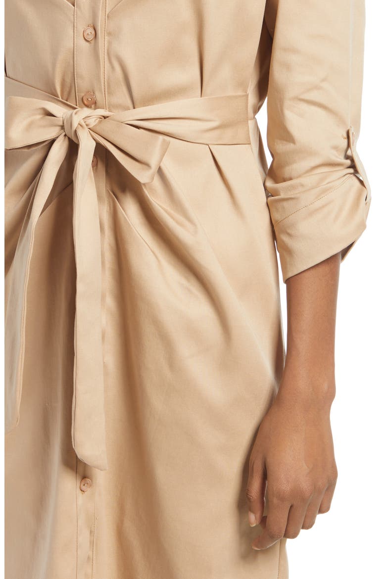 Tie Front Long Sleeve Shirtdress, Alternate, color, TAUPE