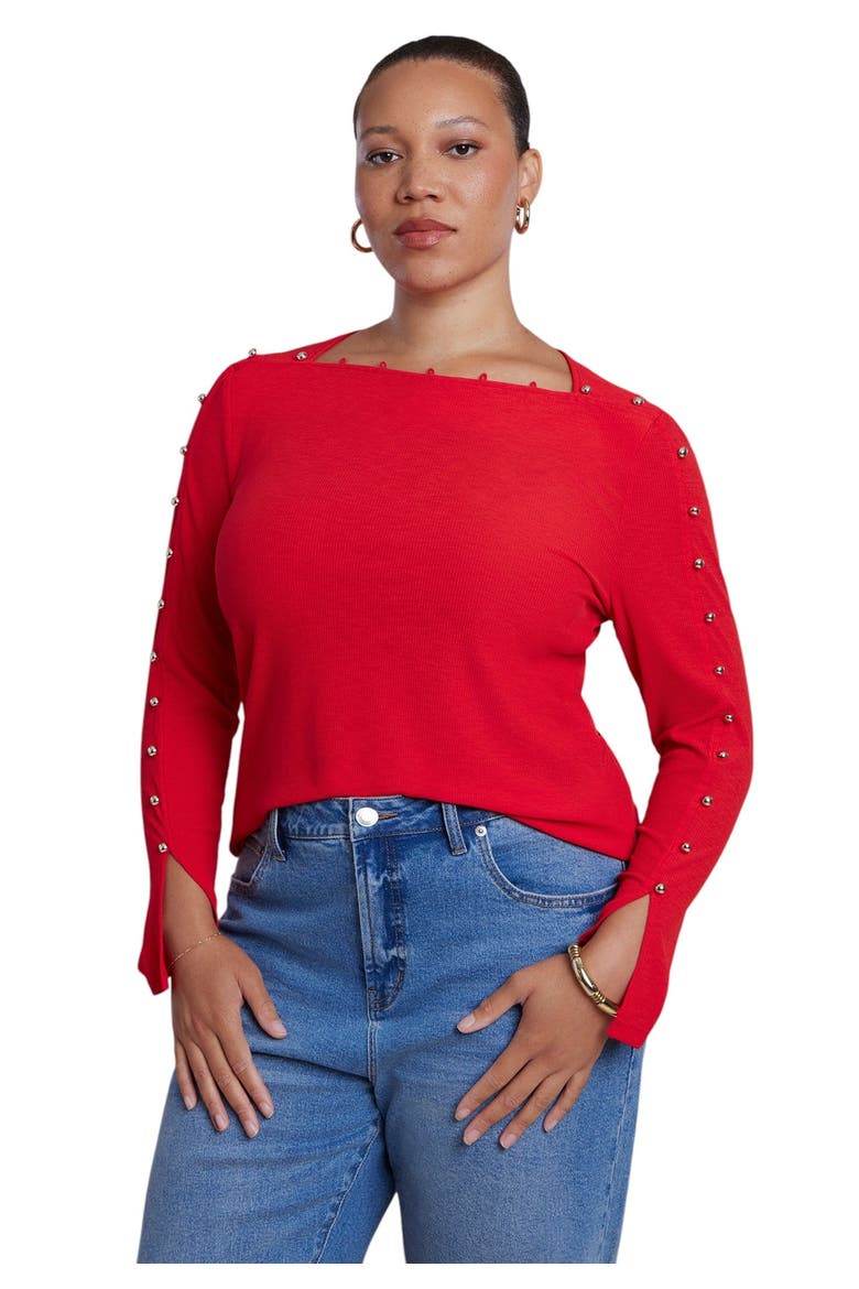 Button Detail Square Neck Knit Top (plus), Main, color, BARBADOS CHERRY