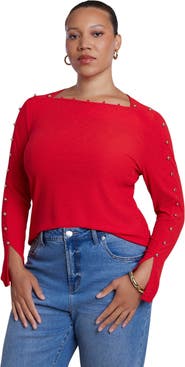 ELOQUII Button Detail Square Neck Knit Top (plus)