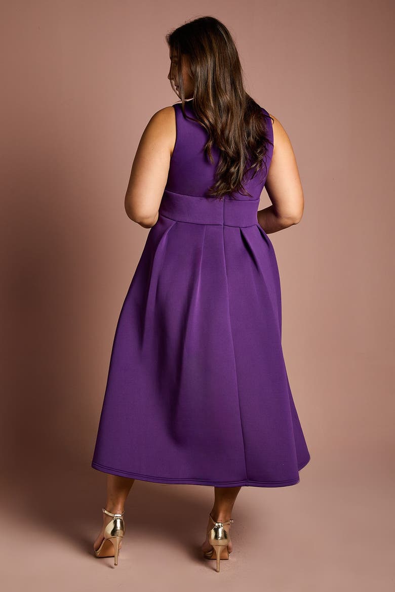 Plus V-Neck Plunge Midi Dress, Alternate, color, Purple