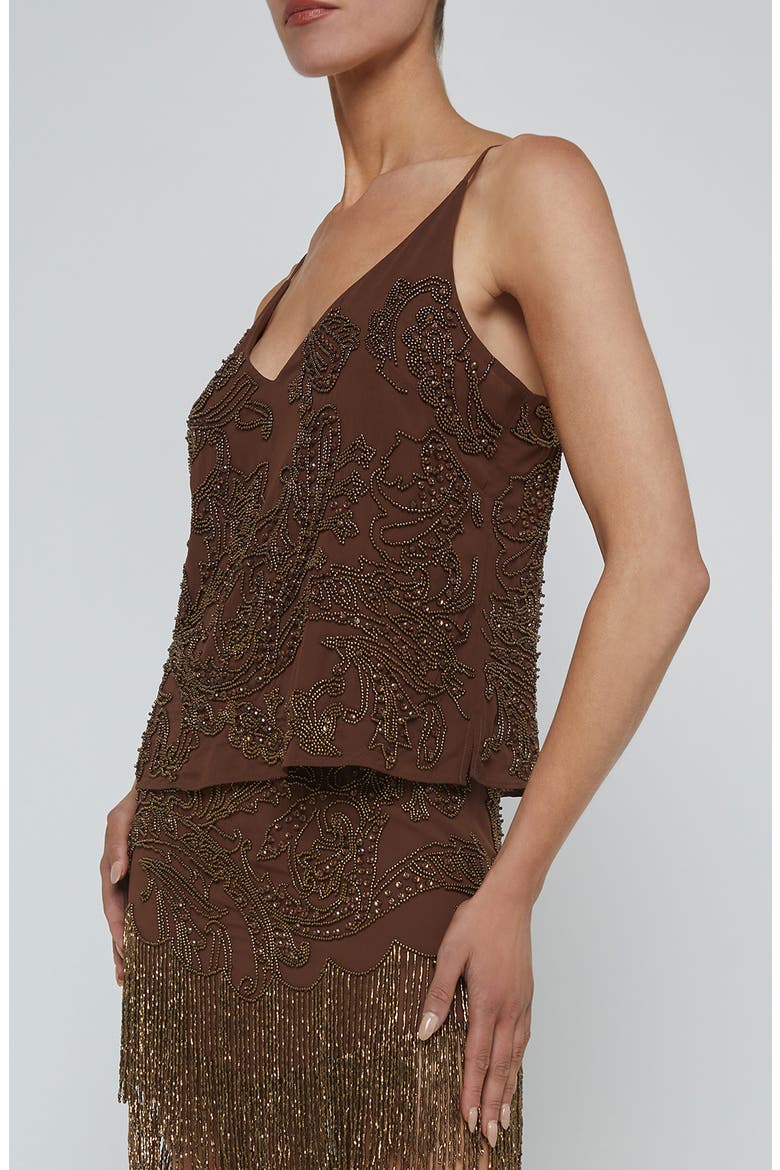 Kass Beaded Chiffon Camisole, Alternate, color, PINECONE