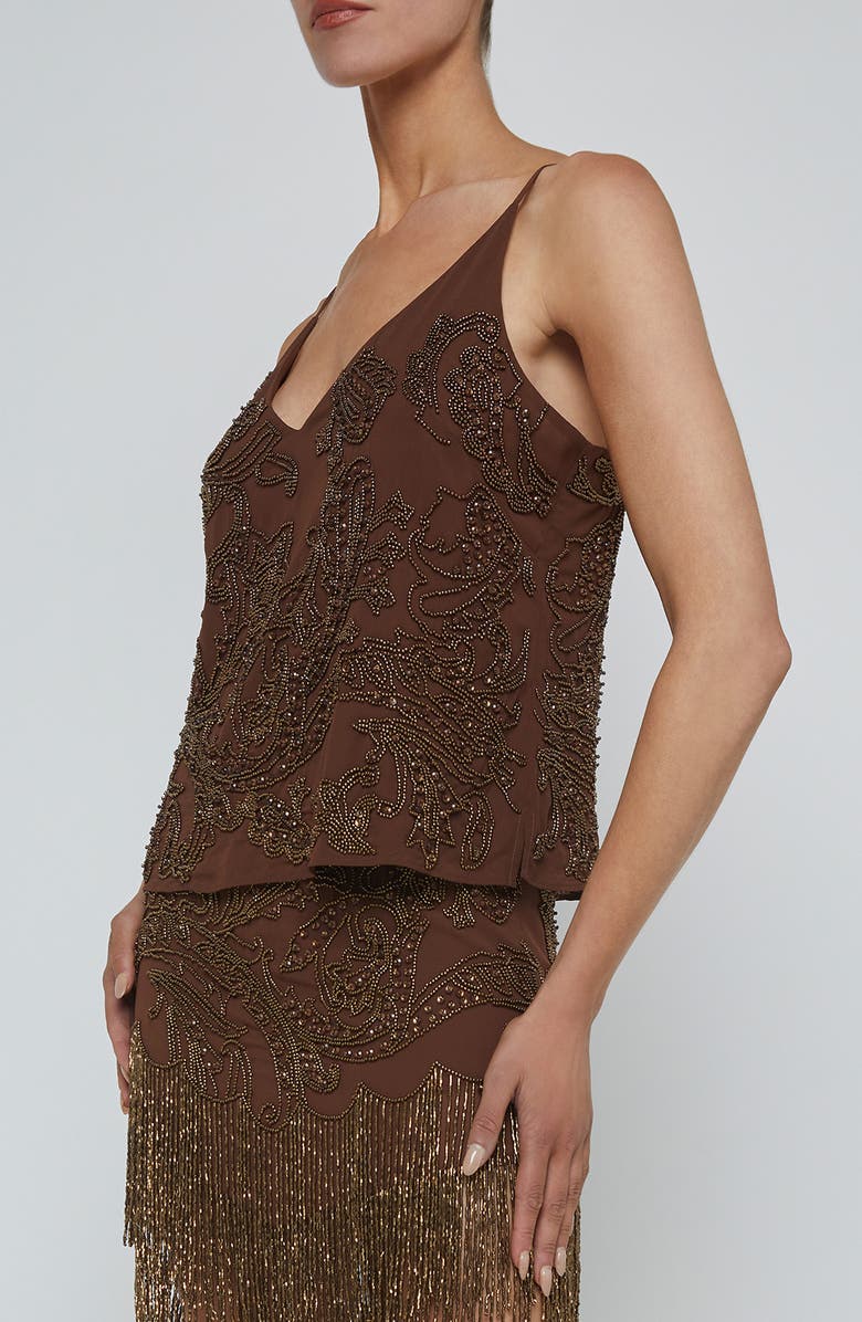 L'AGENCE Kass Beaded Chiffon Camisole, Alternate, color, Pinecone