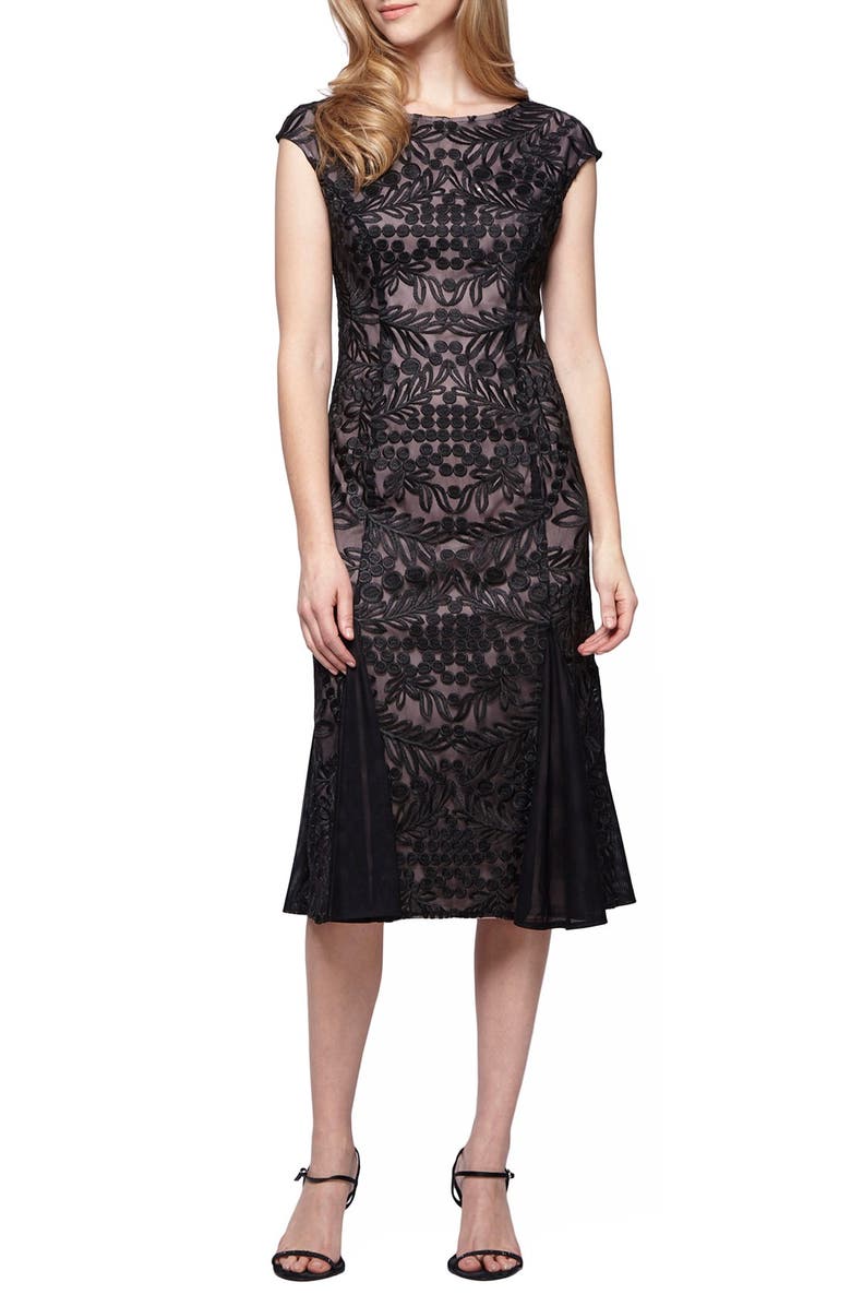 Alex Evenings Embroidered Tulle Midi Dress, Main, color,