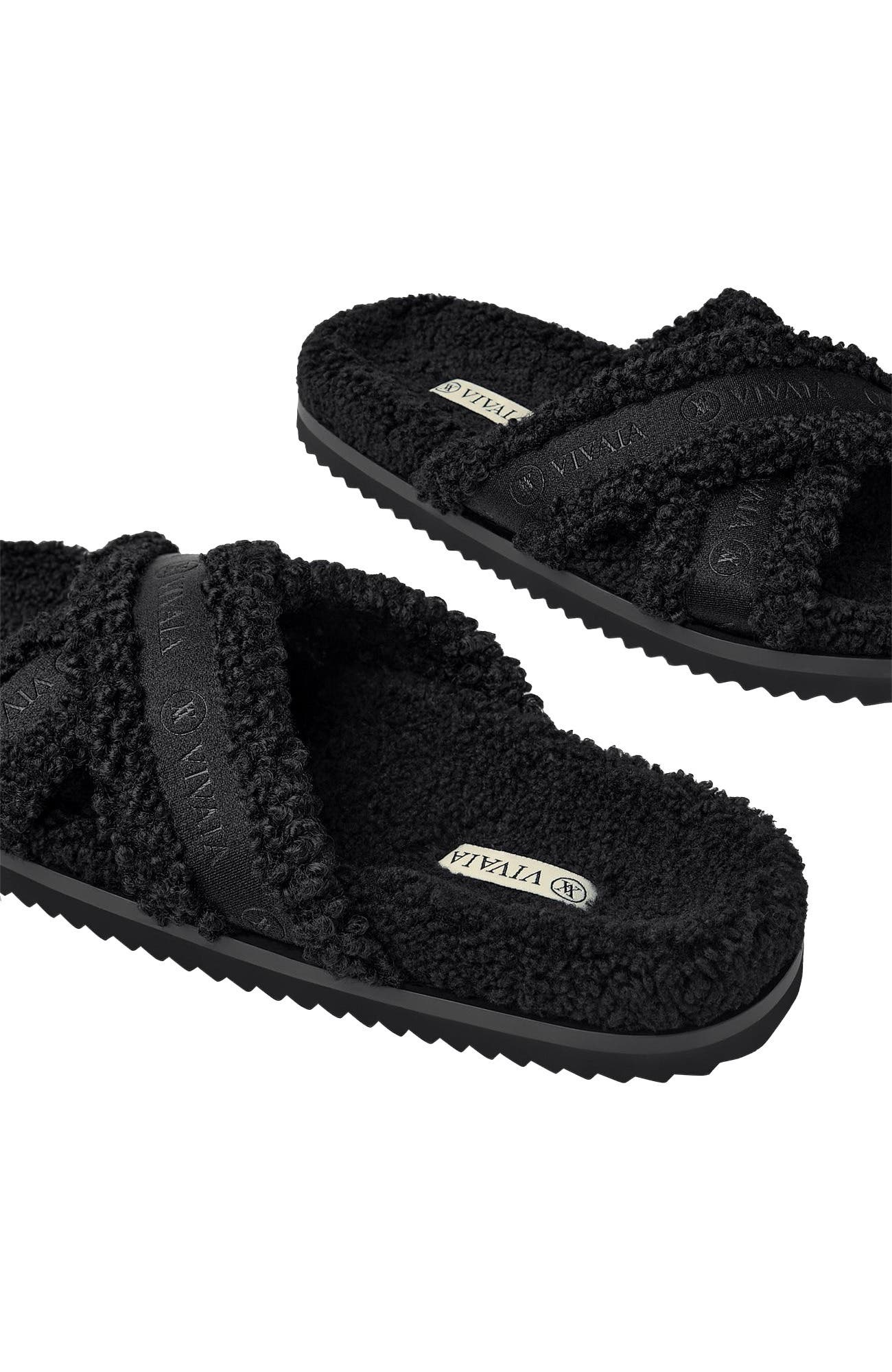 VIVAIA Furry Criss-Cross Strap Slippers, Alternate, color, Black