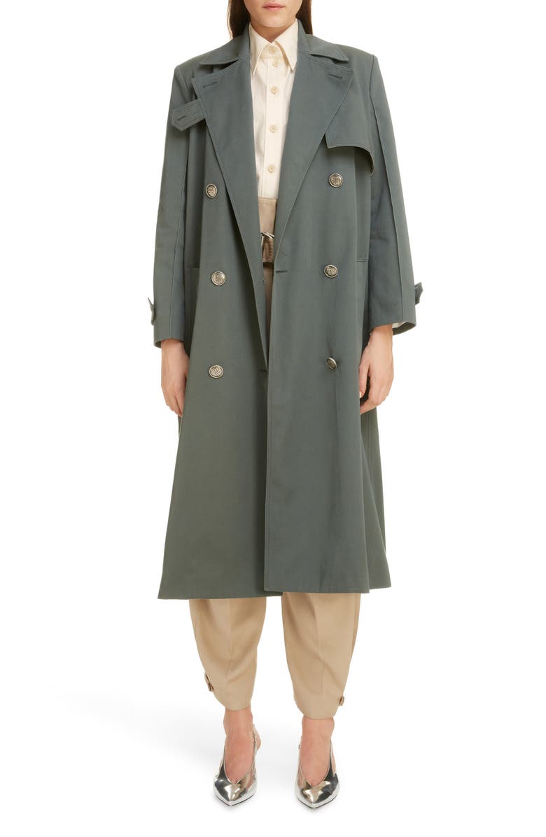 Givenchy 4G Logo Button Cotton Gabardine Trench Coat, Main, color, 