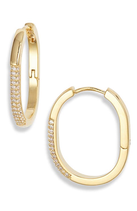 Pavé Cubic Zirconia Elongated Hoop Earrings