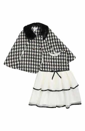 Kids' Houndstooth Boucle Poncho & Tiered Tulle Dress Set
