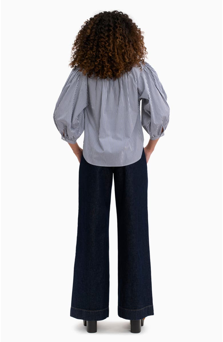 Rebecca Taylor Joselene Poplin Blouse, Alternate, color, Navy Stripe