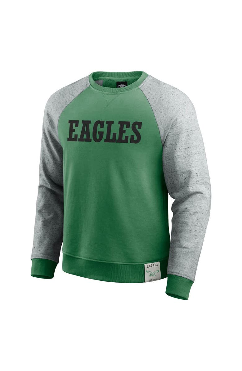 Darius Rucker Collection by Fanatics Men's Darius Rucker Collection by Fanatics Kelly Green/Heather Gray Philadelphia Eagles Throwback Color Block Raglan Pullover Sweatshirt, Alternate, color, 