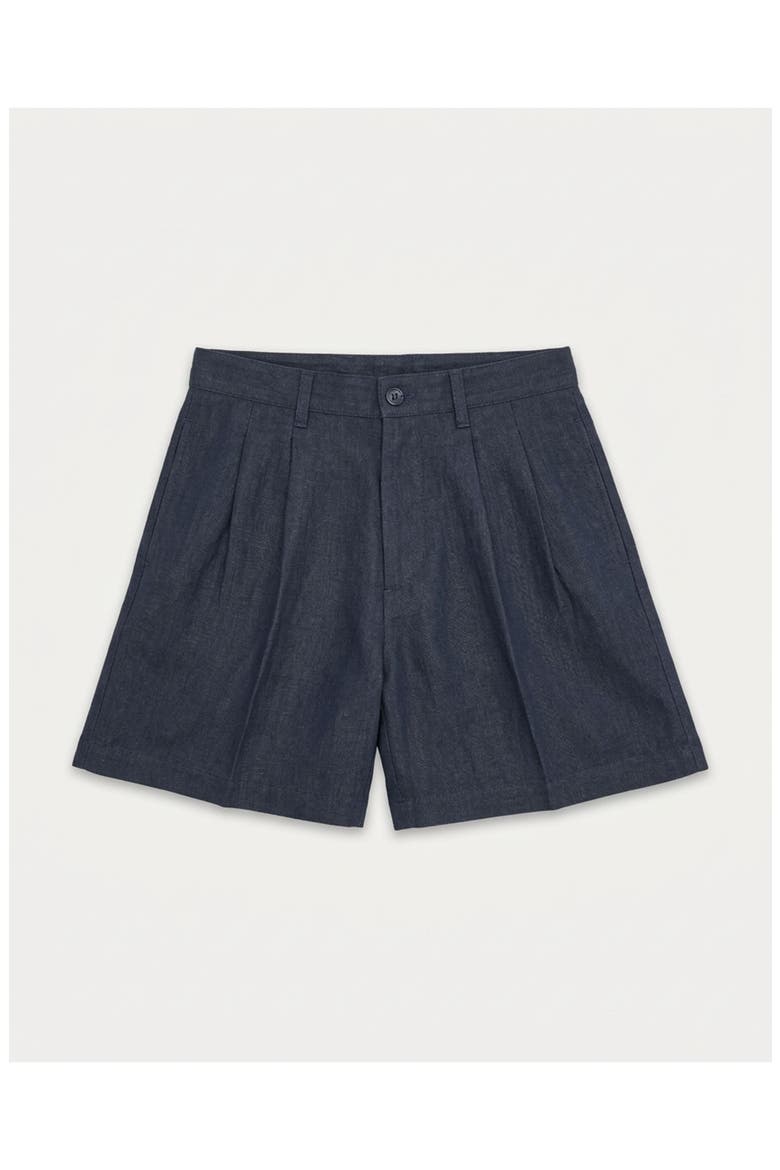 NY Pleated Linen Bermuda Shorts, Main, color, Blue