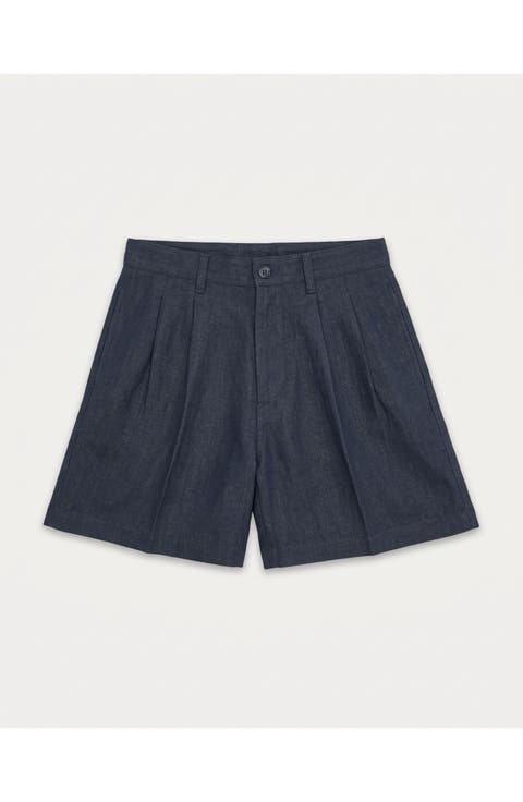 NY Pleated Linen Bermuda Shorts