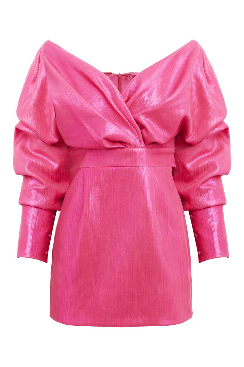 Metallic Off the Shoulder Long Sleeve Minidress, Alternate, color, HOT PINK