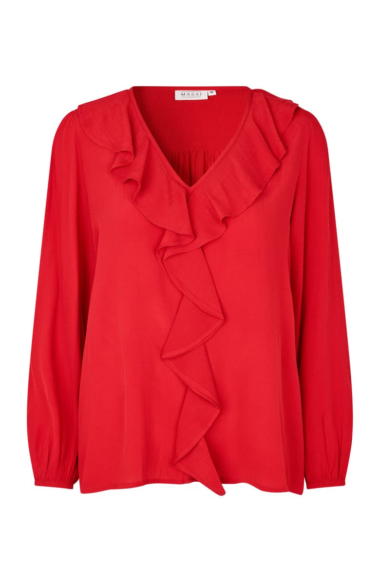 Masai Copenhagen Mabeauna Ruffled V-Neck Blouse, Alternate, color, Scarlet Sage