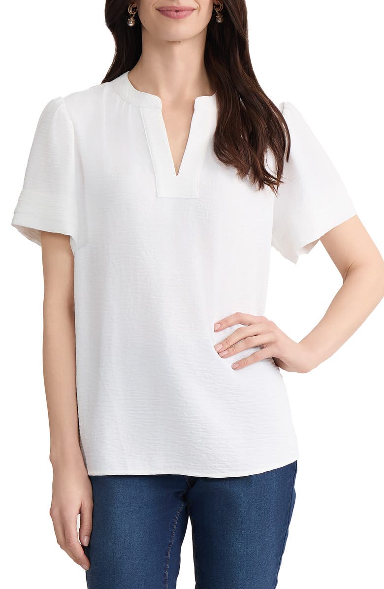 Jones New York Short Sleeve Woven Shirt, Main, color, Natural White