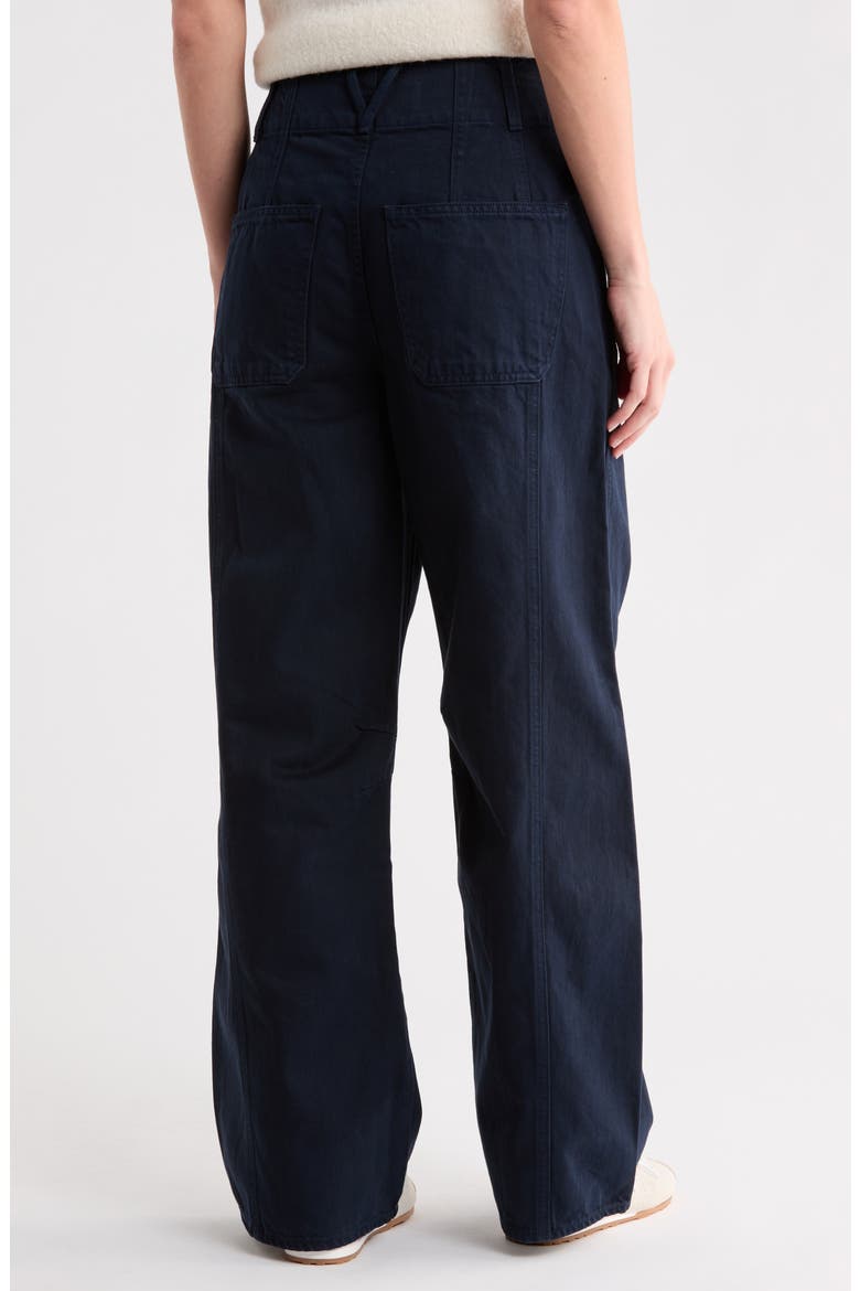 Lula Raw Waist Mid Rise Barrel Leg Jeans, Alternate, color, NAVY