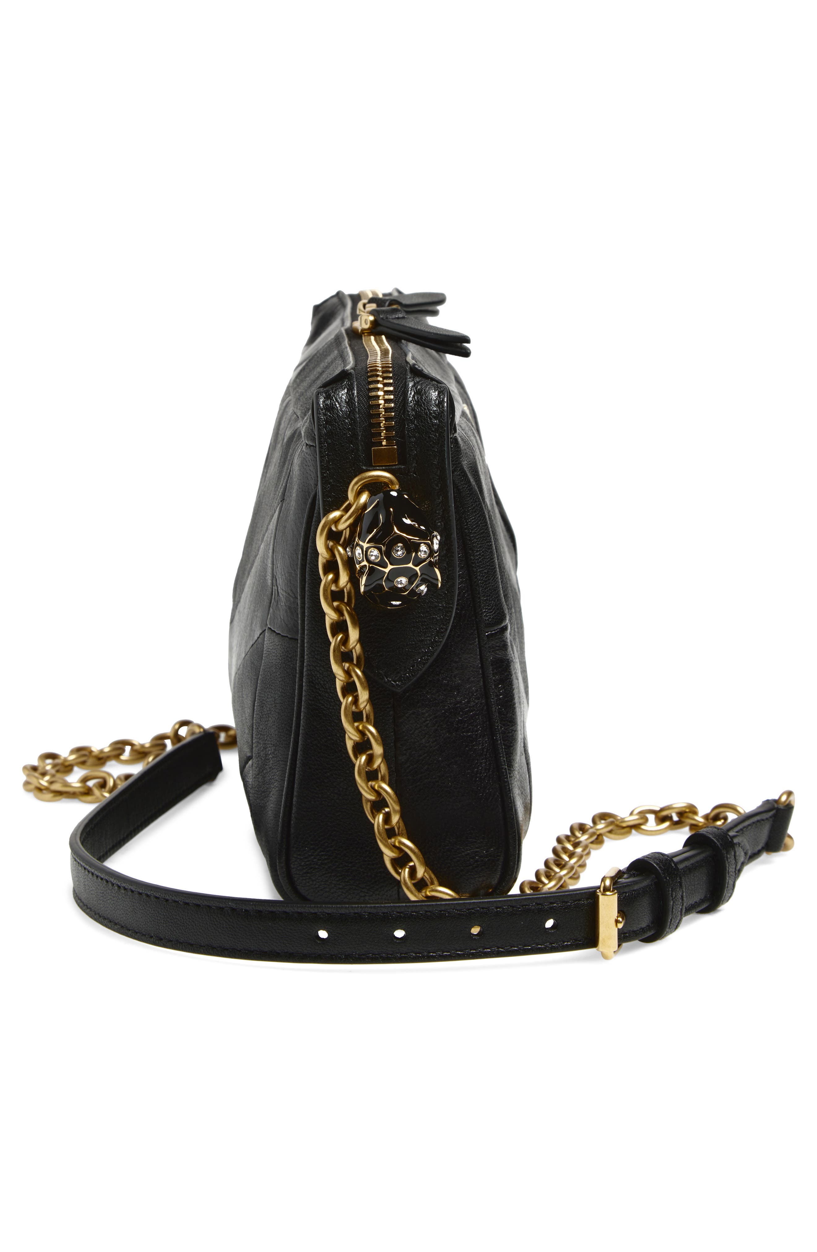 Valentino Garavani Small Panthea Chevron Patchwork Leather Shoulder Bag, Alternate, color, Black