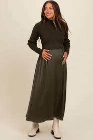 PinkBlush Knit Contrast Top Satin Midi Dress