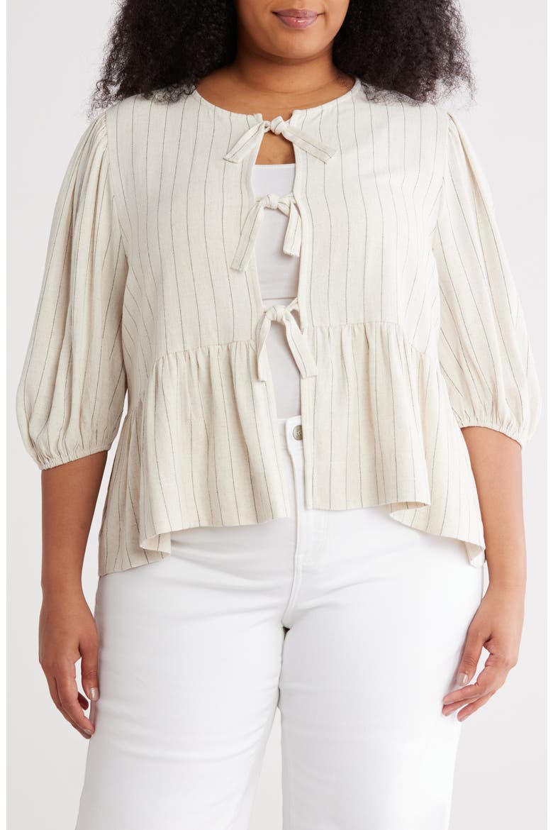Striped Tie Front Top, Main, color, LINEN