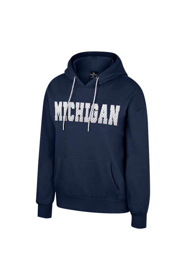 Women's Colosseum Navy Michigan Wolverines Reflection Rhinestone Drawcord Pullover Hoodie, Alternate, color, Navy