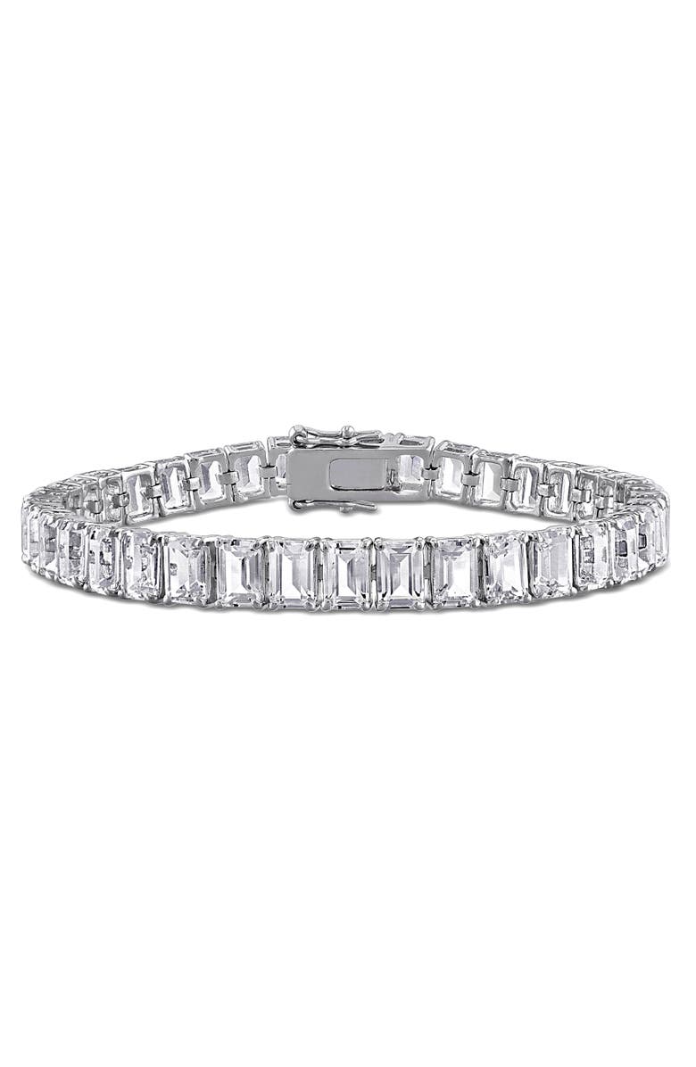 Julianna B. Emerald-Cut Lab-Created White Sapphire Tennis Bracelet, Main, color, Sterling Silver