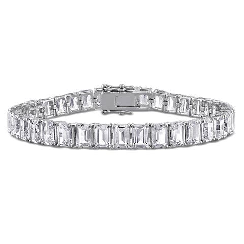 Emerald-Cut Lab-Created White Sapphire Tennis Bracelet