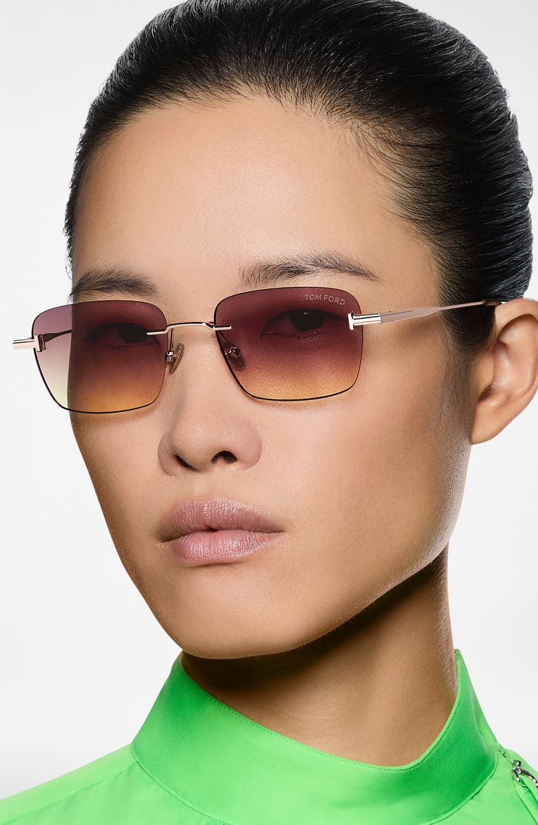 TOM FORD Ethan 53mm Geometric Sunglasses, Alternate, color, Shiny Palladium / Smoke Lens