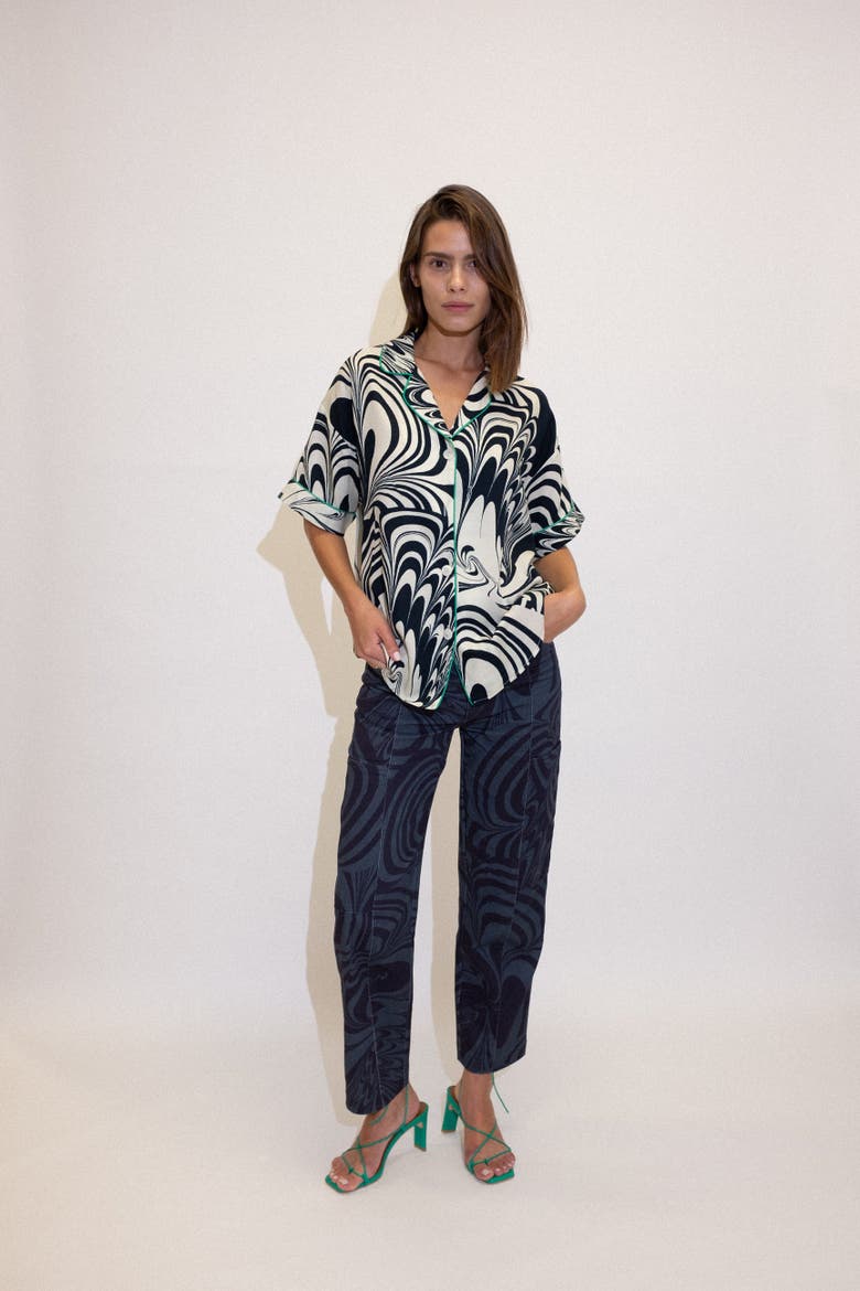 Dream Button-Up Printed Camp Shirt, Alternate, color, Nuva Black