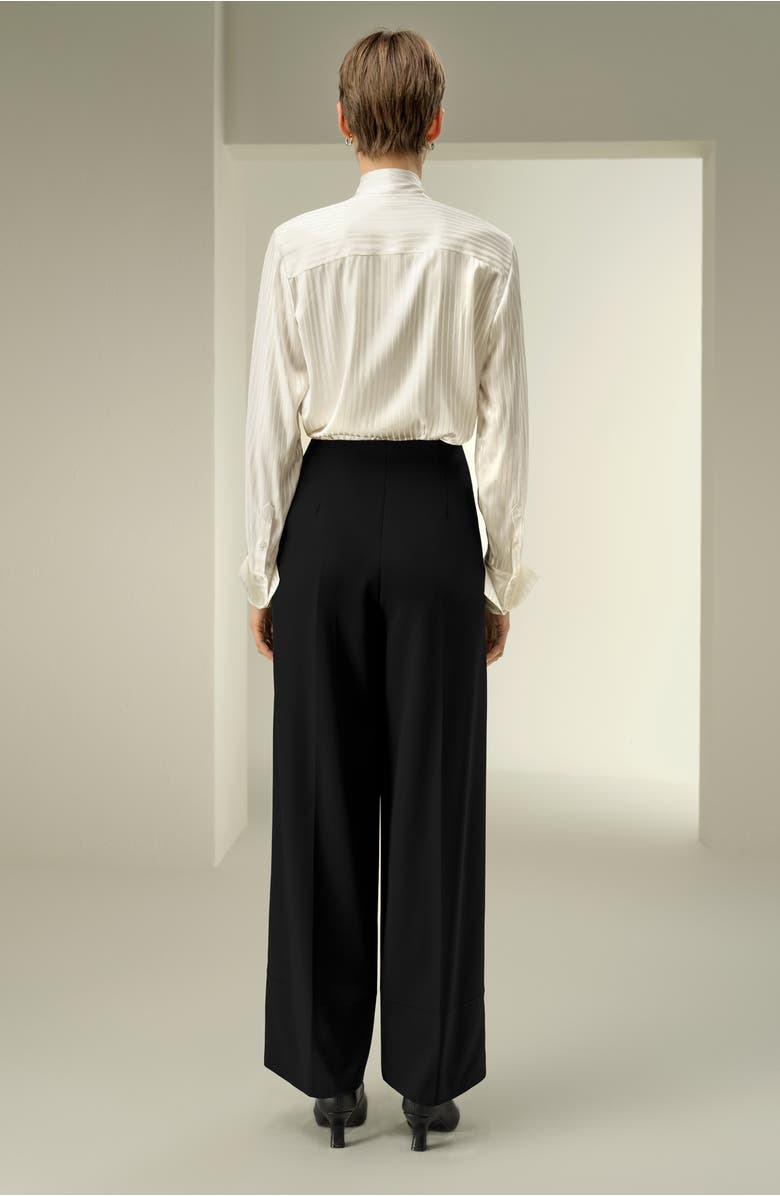 Lilysilk Silk-Wool Pleated Wide-Leg Trousers, Alternate, color, Black