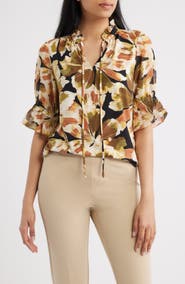 Anne Klein Ruffle Split Neck Top