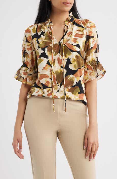 Ruffle Split Neck Top