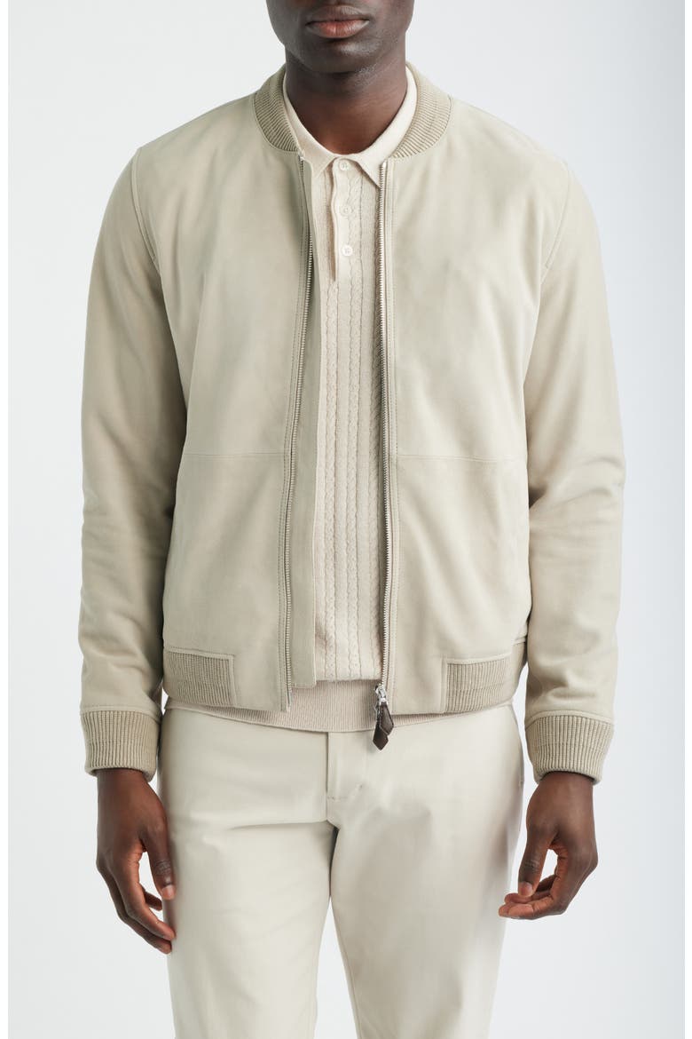 Burnham Goatskin Suede Bomber Jacket, Main, color, STONE