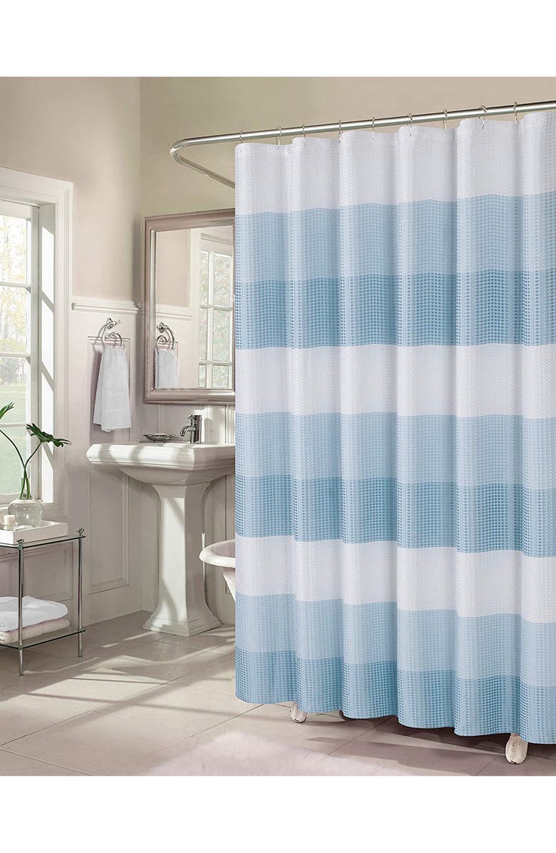 DAINTY HOME Shades Ombré Waffle Texture Shower Curtain, Main, color, Aqua