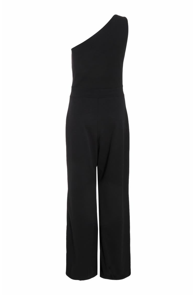 One Shoulder Scuba Crepe Jumpsuit With Gold Buckle, Alternate, color, Black