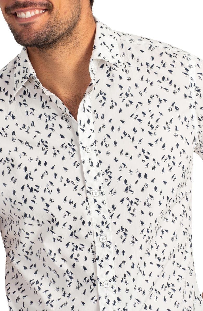 Rodd & Gunn Richmond Bay Sports Fit Sailboat Print Short Sleeve Button-Up Shirt, Alternate, color,