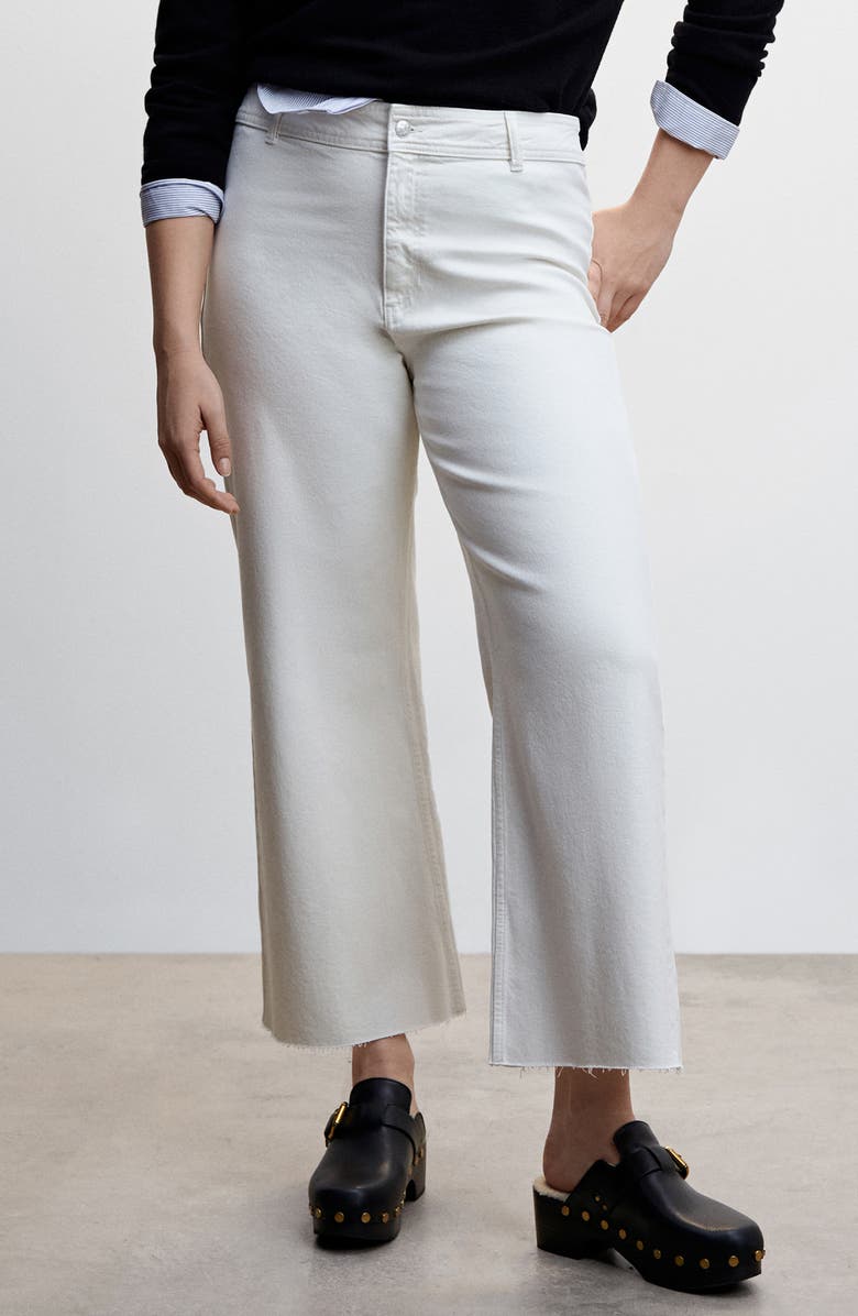 MANGO High Waist Frayed Hem Culotte Jeans, Alternate, color, 