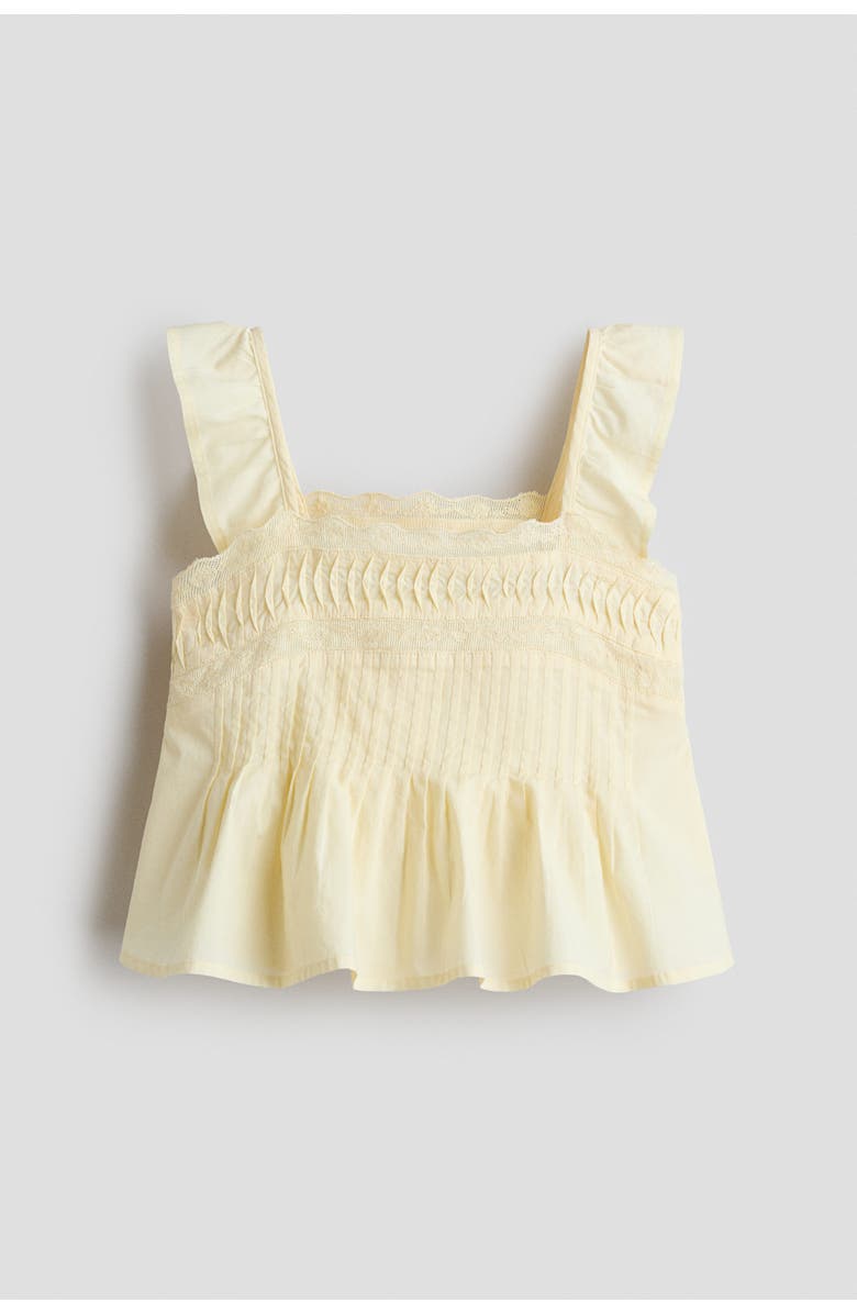 H&M Lace-trimmed cotton top, Alternate, color, Light Yellow