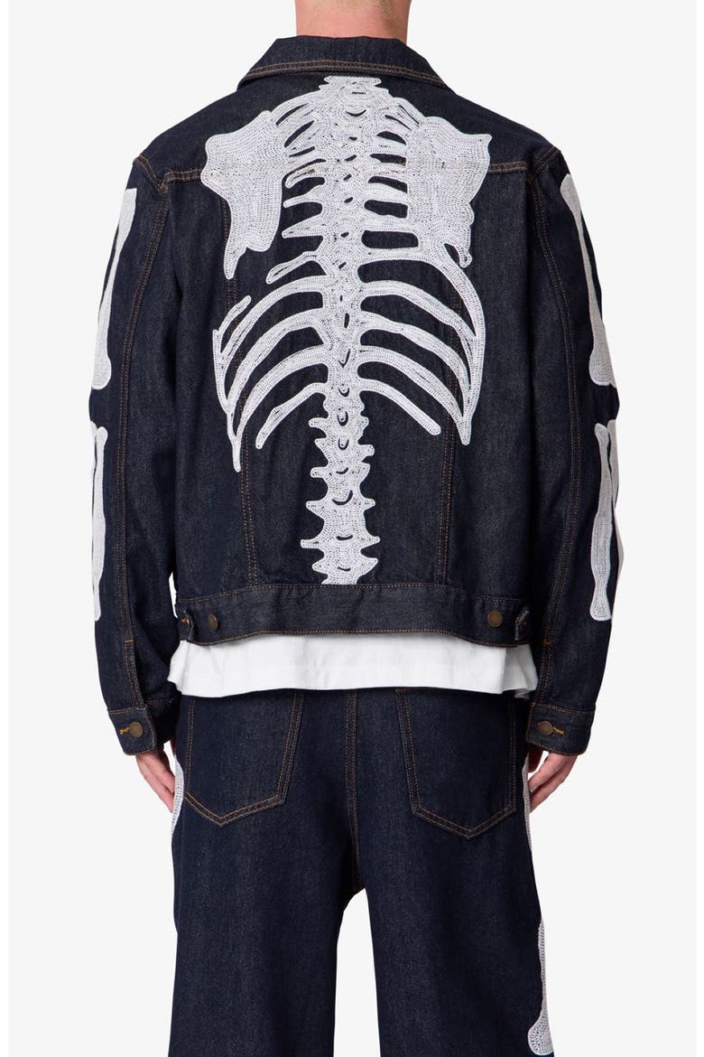 Raw Skeletion Denim Trucker Jacket, Alternate, color, RINSED INDIGO