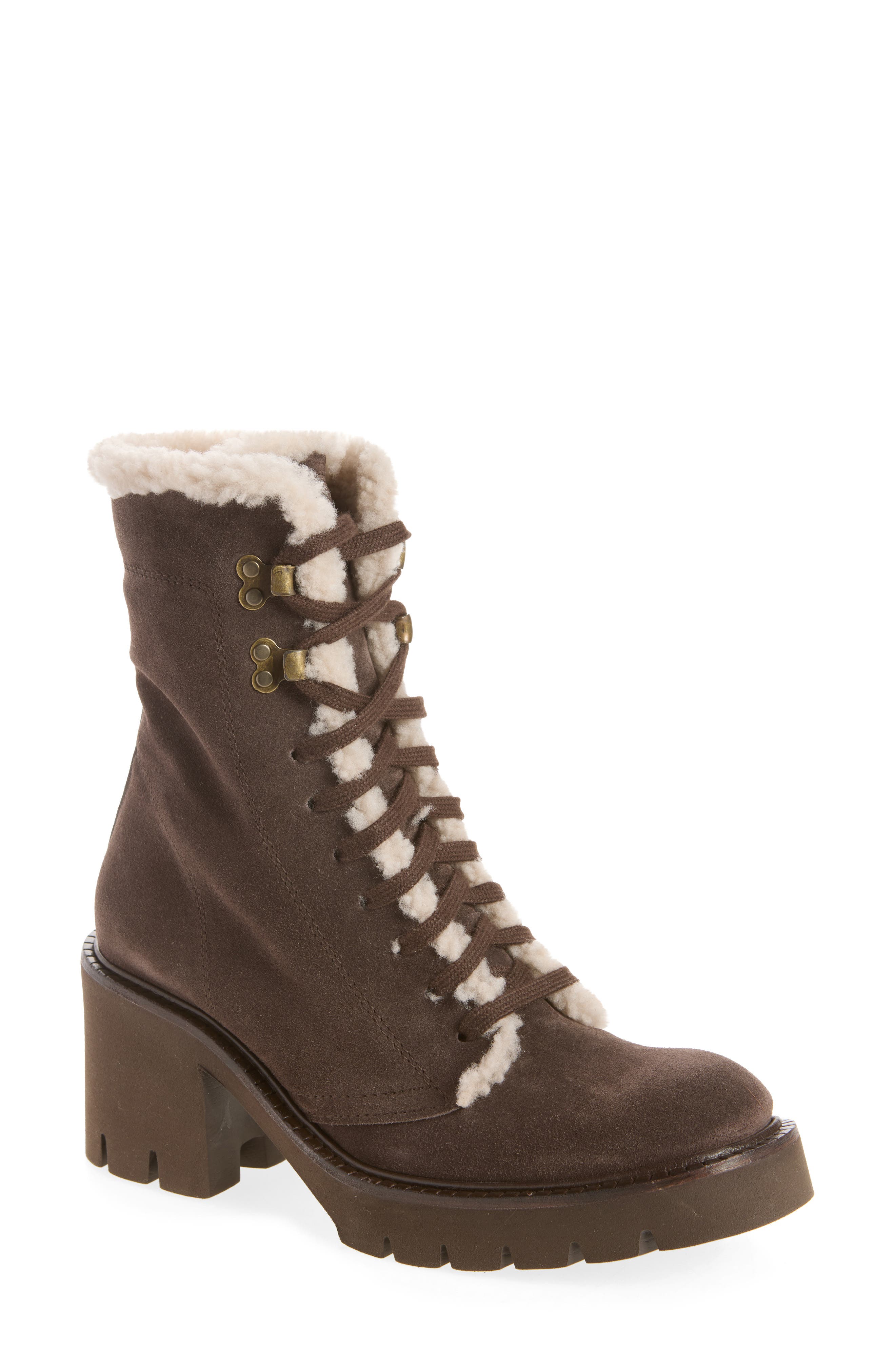 Zineta Shearling Lined Bootie, Main, color, BROWN VELOUR