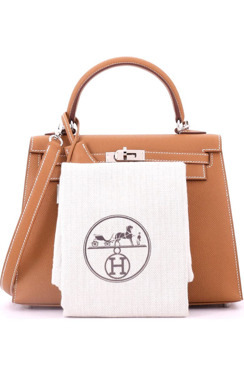 Pre-Owned Hermes Kelly Handbag Brown Epsom with Palladium Hardware 25, Alternate, color, Gold