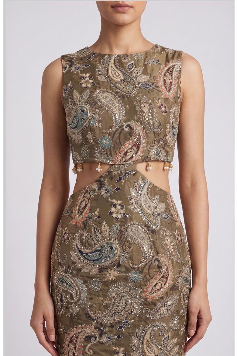Roma Paisley Cutout Sheath Dress, Alternate, color, GREEN