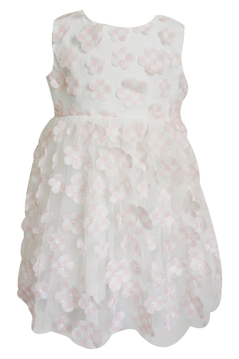 Kids' 3D Floral Appliqué Tulle Dress, Main, color, WHITE